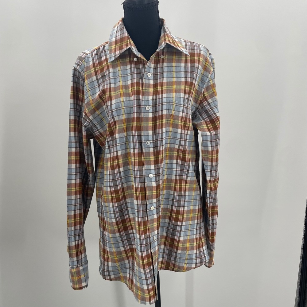 J McLaughlin Men's Cotton Linen Trim‎ Fit Plaid Button Down Shirt Size Medium